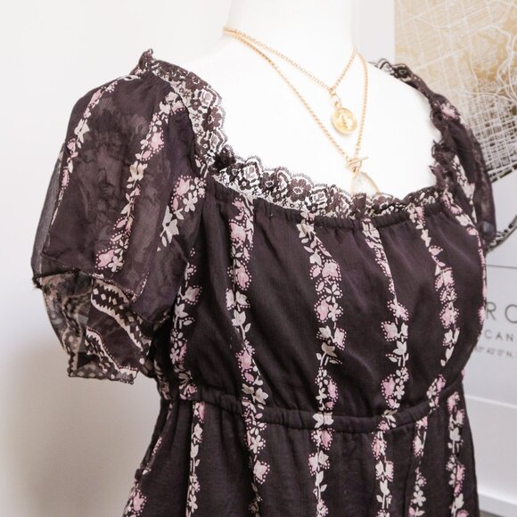 Sheer Fairycore Plum Floral Short Sleeve Babydoll Blouse 🍇 JAPANESE BRAND - Picture 3 of 9